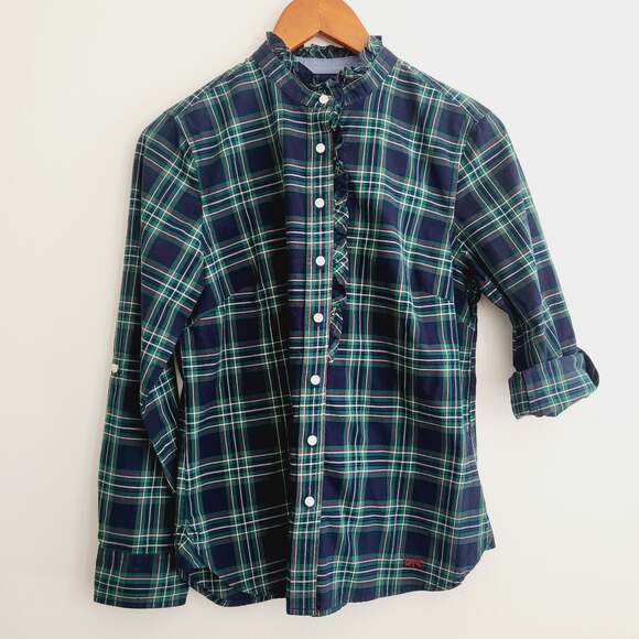 Talbots plaid ruffled button down size 8P - Picture 2 of 7